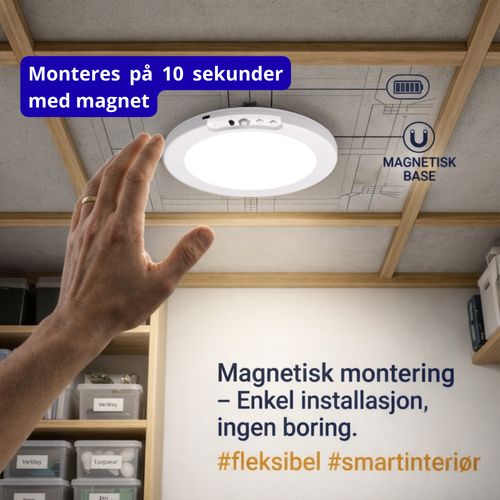 Trådløs magnetisk LED-lampe – monteres på 10 sekunder