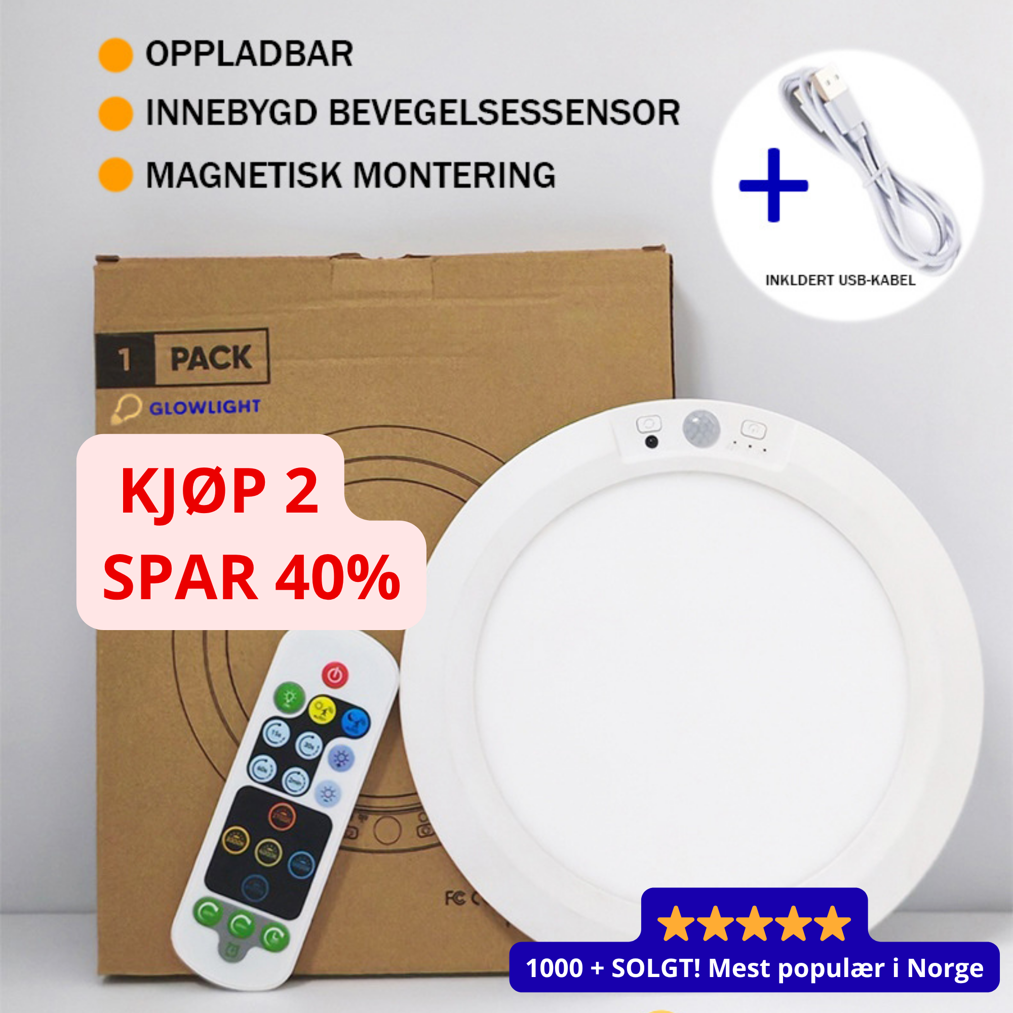 Trådløs magnetisk LED-lampe – monteres på 10 sekunder